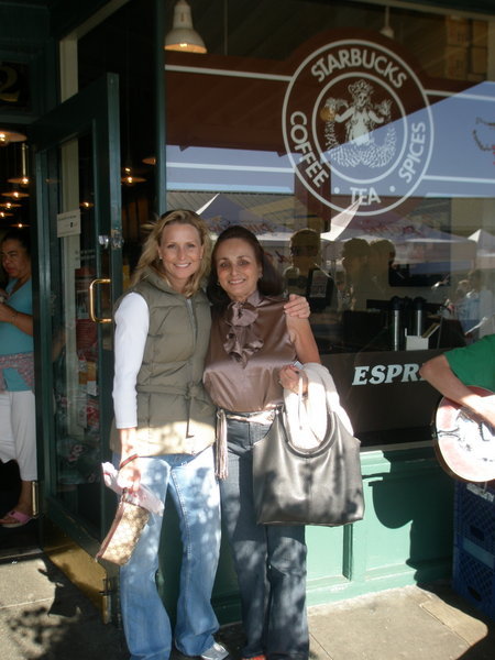 Tam and mom at the original Starbucks