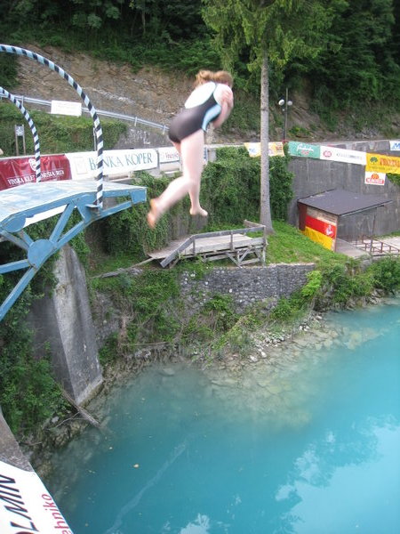Crazy Leah jumps from Most na Soca