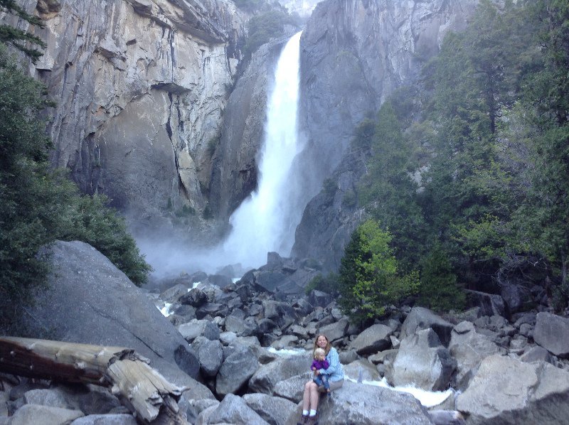 Katy and Leah at the base of Lower Yosemite Falls