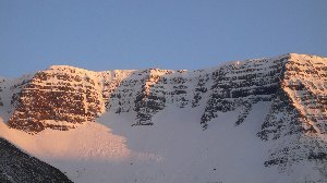 Sun setting on the Isafjördur Ice Climbs