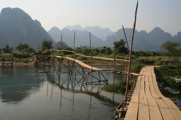 Bamboo bridge Vang Vieng