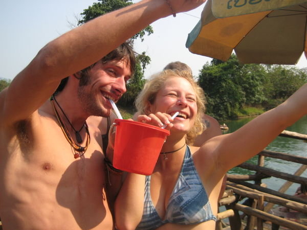 Scott and Anny enjoying bucke whilst tubing