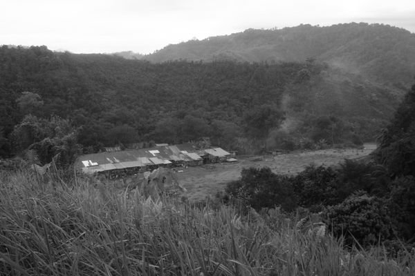 The Longhouse from up a hill (the river runs behind it)