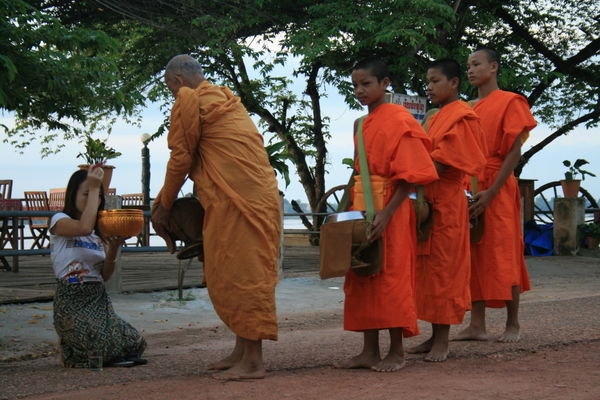Monks collecting alms in the morning