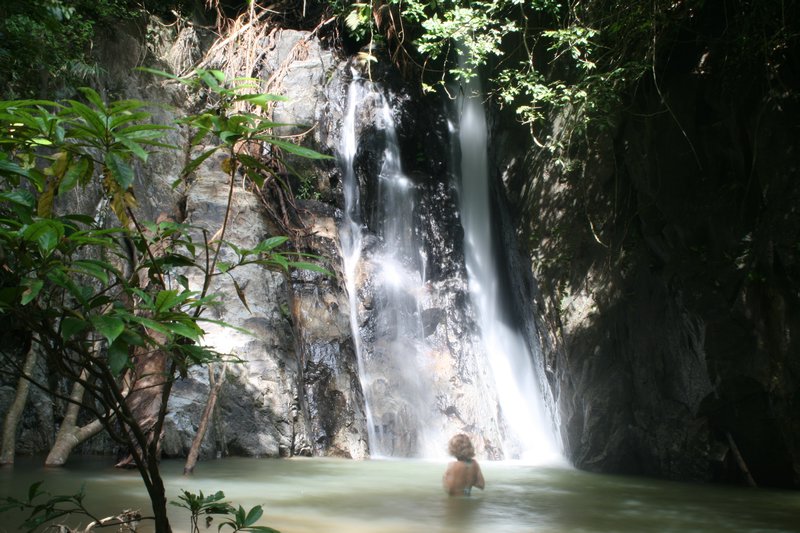 Swimming in waterfall