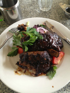 Pork ribs with Raspberry glaze.  At the berry farm, not surprisingly.