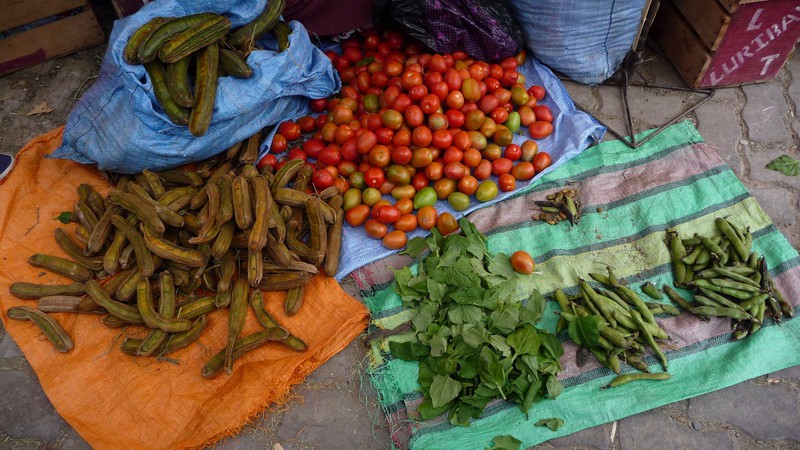 Vegies in the market.  Pacay is on the left in the pods