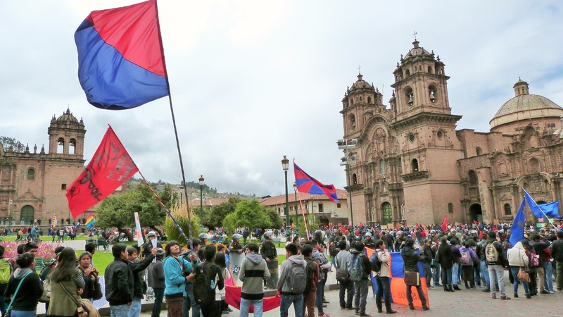 Protest underway, Plaza de Armas