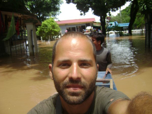Riding the Canoe through Buddha Park because of the Flooding