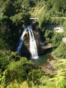 Waterfall, the road goes across the top