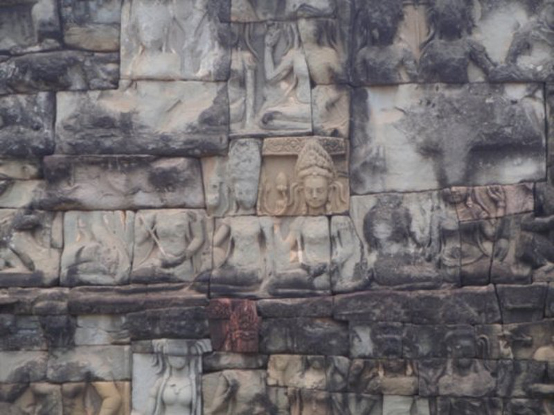 Wall of carvings at the Elephant Temple