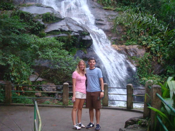 us in front of the waterfall