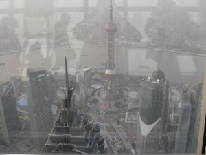 Looking down on Jin Mao Tower and Pearl TV Tower
