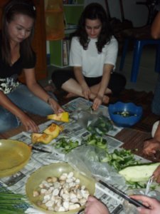 Preparing a Thai meal.