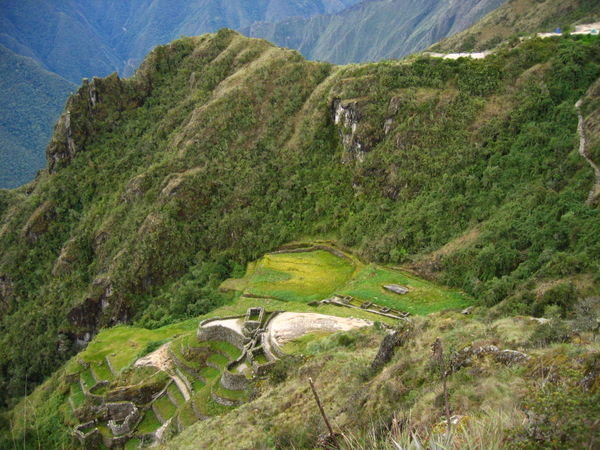 our third and most scenic high camp (upper right) overlooking the viktoria range and phuyupatamarca ruins below