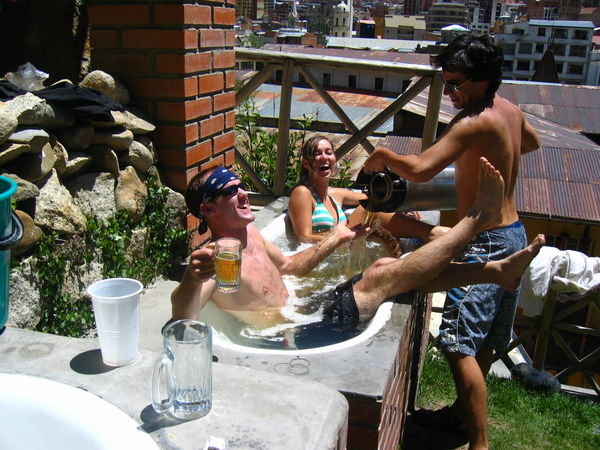 filling the beer spa on a sunny summer day