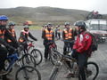 pre-ride briefing at the high summit lot