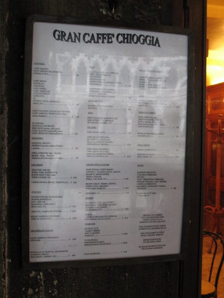 Cafe pricelist