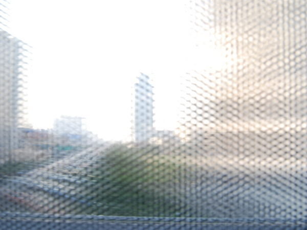 View through the skytrain's sun blocking windows