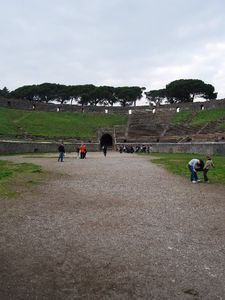 Pompei's Colloseum...not much to behold, but notice the little boy kicking his sister...nice timing, buddy