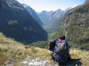 Lav enjoying views over the Milford Track, New Zealand