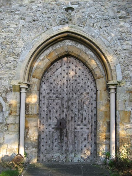Ancient wooden church door. Leeds, Kent