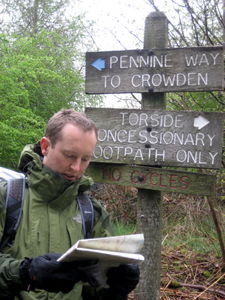 Leaving Crowden...Steve consults the map.  Crowden, Cheshire