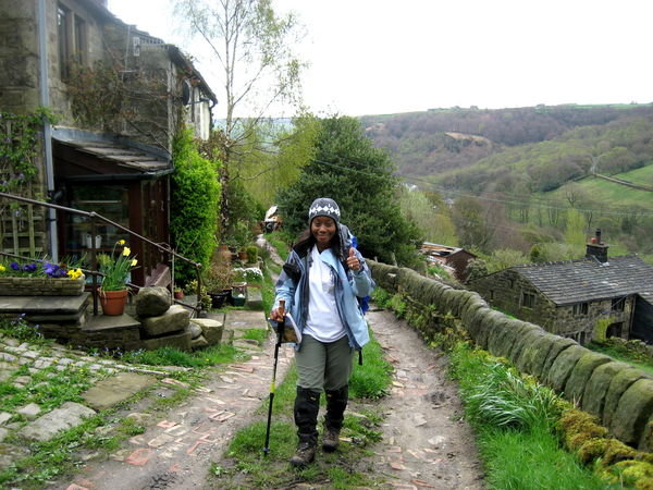 Lav steadily climbs up the steep path from Hebden Bridge