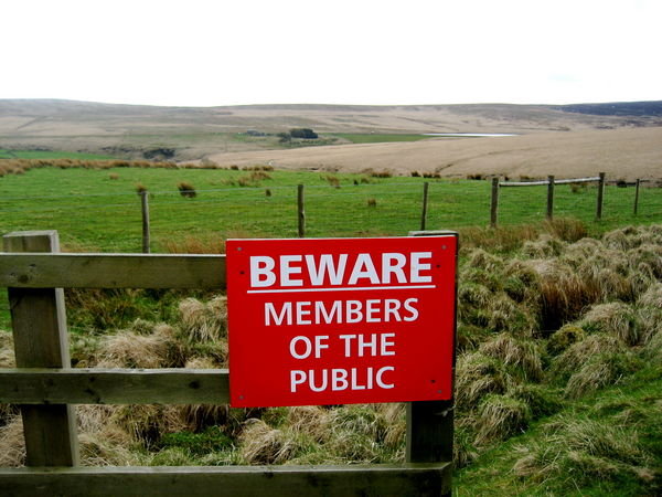 Beware Members of the Public! Sign along the Pennine Way, Yorkshire