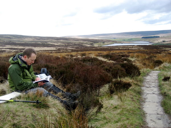Steve takes the weight off his feet. Pennine Way, Yorkshire