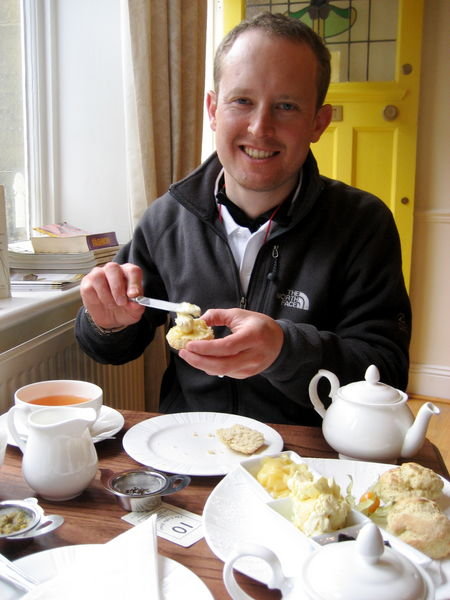 Steve licks his lips and gets ready to tuck into a delicious cream tea at No. 10 The Coffee House, Haworth, Yorkshire