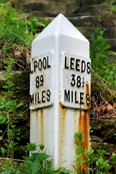 Distances to Liverpool and Leeds. Pennine Way, Yorkshire