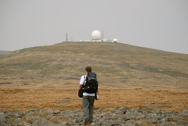 Steve on his way to see the world's largest golf ball (can be seen in the distance). Knock Fell. Pennine Way, Cumbria