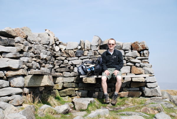 Steve is all smiles after finally reaching the summit of Great Shunner Fell. Pennine Way, Yorkshire
