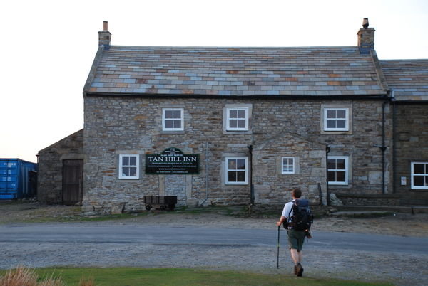 Steve approaching the Tan Hill Inn - Highest pub in Great Britain! Pennine Way, Yorkshire