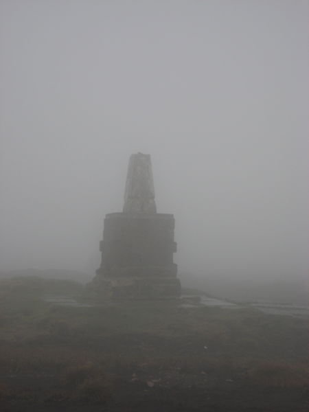 A foggy end to the Pennine Way. The Cheviot, Northumberland