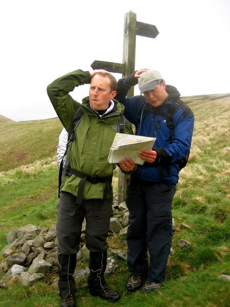 Fooling Around - With just over 2 miles to go, Steve and Malcolm pretend they are lost... Pennine Way, Scotland