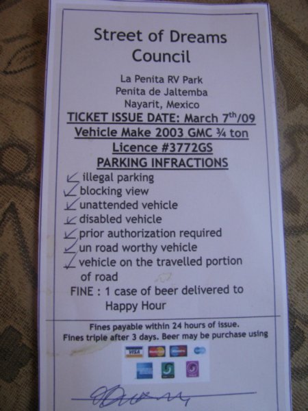 Parking ticket LaPenita RV