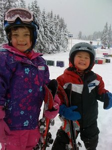 Isabelle and Brady skiing