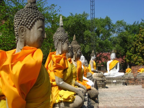 Row of Buddhas in robes
