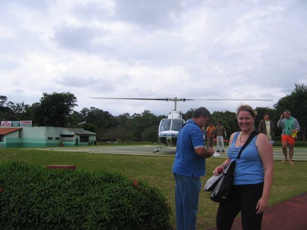 Stella waiting for our helicopter ride on the Brazilian side of Iguazu Falls