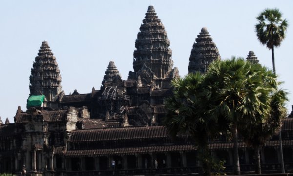 Familiar lotus-bud towers of Angkor Wat.