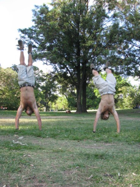 Hand stands in the park