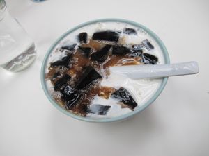 Grass Jelly with sago in coconut milk
