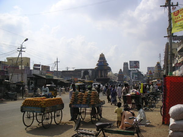 A street scene by the temple