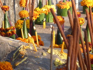 Offering of incense and flowers to Buddha