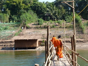 Monks heading back to a Vat (Wat)
