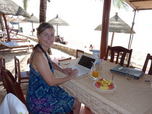Cathy doing some facebooking on the island