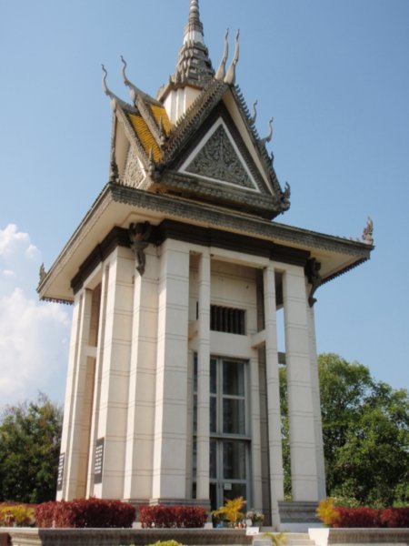 Temple at the killing fields with skulls