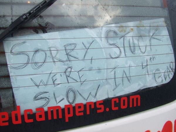 sign in the back window of our van